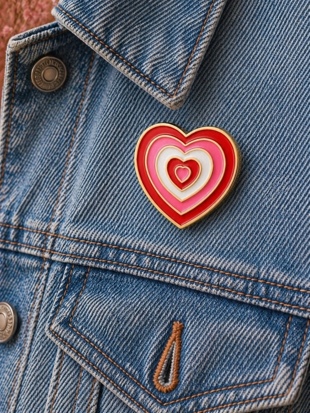 Red Pink Layered Heart Enamel Pin Y2K Retro Gold Outline Brooch NWT